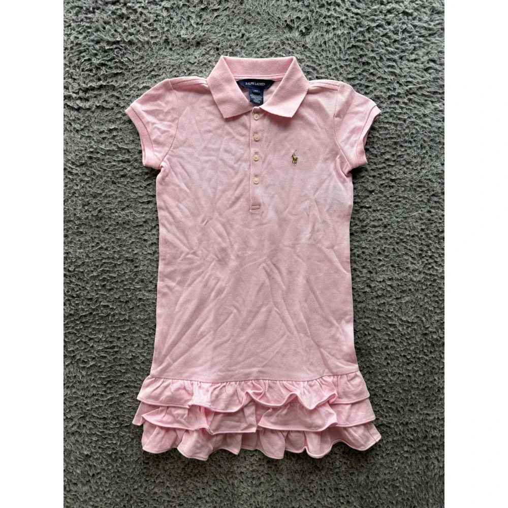 Vintage Ralph Lauren Ruffle Layered Collared Mini‎ Dress Pink Girl Size 6X